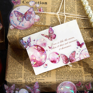 Vintage PET butterfly stickers with laser holographic finish for DIY scrapbooking decor