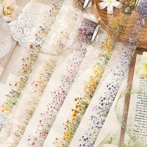 Floral PET washi tape set with realistic wild flowers for scrapbooking and DIY crafts