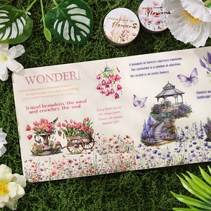 Floral DIY scrapbook tape set with hand-drawn tulip and rose patterns for decoration