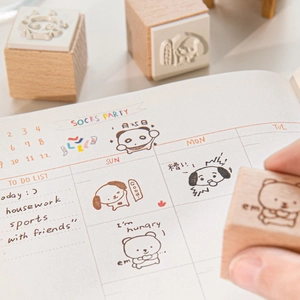 Cute beech wood stamp with rubber animal pattern for DIY journal and scrapbook decoration
