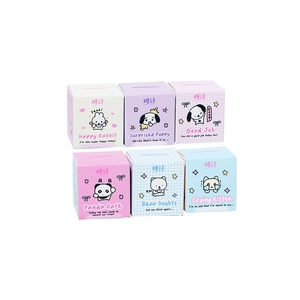 Set of 6 cute animal beechwood stamps in colorful boxes for scrapbooking and DIY crafts