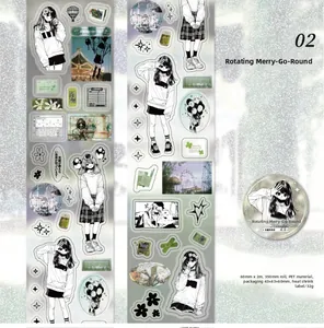 Detail of PET decorative tape with carousel girl theme and 350mm loop pattern