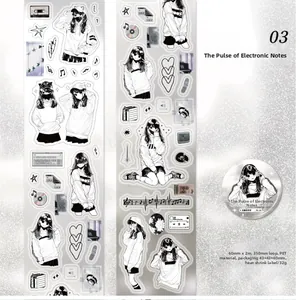 Detailed PET tape with black and white manga girls and musical note patterns