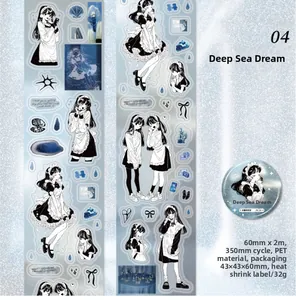 Detail of PET decorative tape with deep sea anime girl motifs and shell patterns