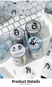 Close-up of Flawless World PET tapes with anime girl illustrations for scrapbooking