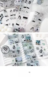 Detail view of PET decorative tape featuring anime girls and aesthetic scenery for scrapbooking