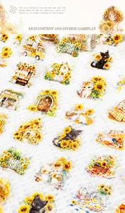Ruban adhésif tournesol avec chats et motifs de jardin pour décoration de scrapbooking
