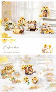 Détail des autocollants de tournesol pour scrapbooking avec motifs floraux aquarelle