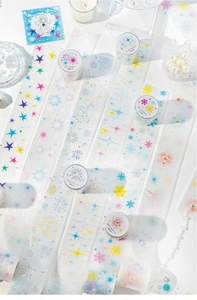 Macro detail of dreamlike PET decorative tapes with shimmer finish for journaling