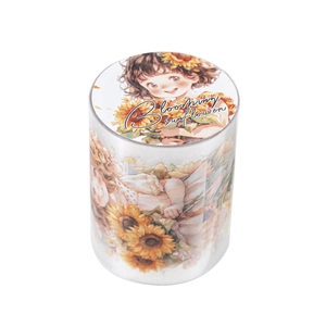 Blooming Sunflower decorative PET tape with hand-drawn girl illustration for DIY scrapbooking