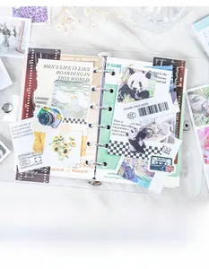 Détail d'un classeur A6 en PVC avec anneaux en métal et matériel de scrapbooking vintage