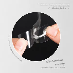 Detail of transparent self-adhesive PET tape showing the easy-to-peel backing feature
