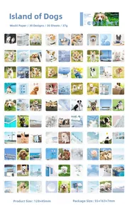 Vue détaillée de 30 autocollants washi uniques sur le thème des chiens pour scrapbooking