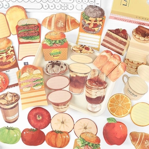 Notes autocollantes en forme de nourriture avec motifs burger, café et gâteaux