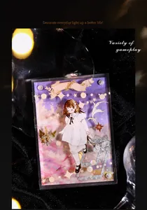 Detail of girl illustration acrylic block with shimmering glitter and bokeh lights