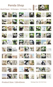 Aperçu détaillé de 30 autocollants washi uniques avec photos de pandas géants