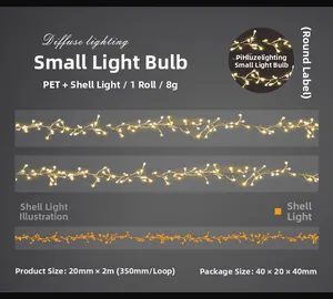 Detail of PET decorative tape with shell light effect featuring small light bulb patterns