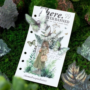 Nature style girl and fern plant stickers for DIY journaling, set of 20 pieces