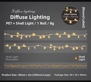 Macro detail of PET decorative tape with shell light effect and LED lamp motifs