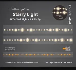 Macro detail of PET decorative tape with shell light effect and starry starlight patterns