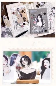 Détail des autocollants Frost Prelude avec personnages féminins pour scrapbooking et décoration