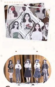 Vue détaillée d'autocollants de filles dessinés à la main pour scrapbooking avec cadres vintage