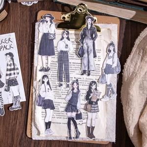 Autocollants de mode vintage avec illustrations de personnages en noir et blanc sur planche