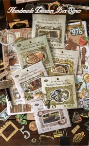 Macro shot of 20pcs vintage hollow cardstock stickers with retro frames and plant motifs