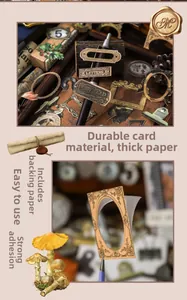 Detail of vintage scrapbooking frames and retro labels on thick kraft paper stickers