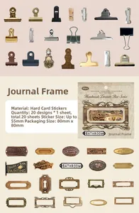 Detail view of 20 retro cardstock stickers and vintage stationery clips for journaling