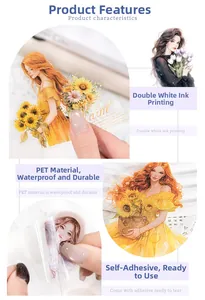 Close-up of waterproof PET floral stickers with double white ink printing process