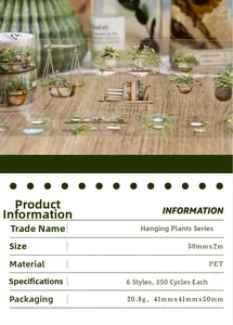 Dettaglio del nastro adesivo in PET con piante sospese per decorazioni fai-da-te e DIY