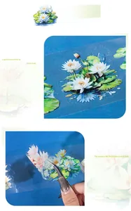 Detail showing waterproof PET lotus stickers with easy-to-peel adhesive backing