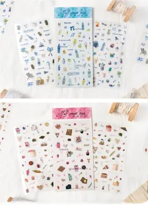 Macro shot of transparent PET stickers featuring dessert and drink themes for journaling