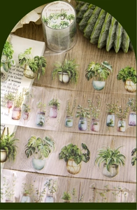 Dettaglio macro del nastro adesivo PET decorativo con piante pensili ad acquerello