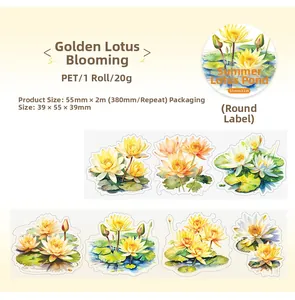 Detailed product specifications for Summer Lotus Pond PET tape featuring watercolor lotus designs
