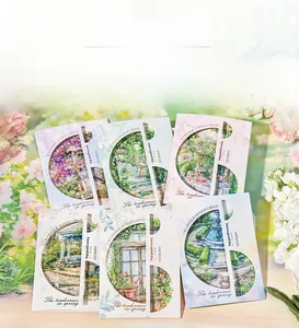 Detailed view of assorted garden-themed PET stickers with spring floral patterns