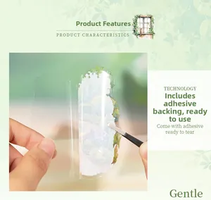Detail of peeling back a transparent floral PET sticker with adhesive backing