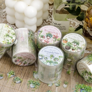 Nastro PET Serie Piante Pendenti Adesivo Decorativo Impermeabile per Scrapbooking Manuale Fai Da Te Motivo Piante in Vaso Cancelleria