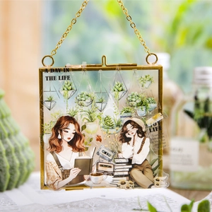 Cornice sospesa in ottone vintage con adesivi estetici in PET a tema piante
