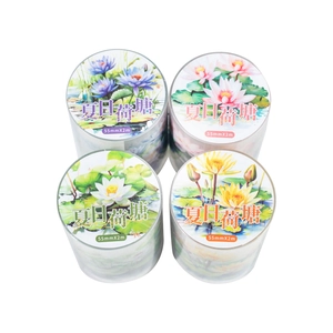 Lot de quatre rubans adhésifs décoratifs étang de lotus d'été pour scrapbooking
