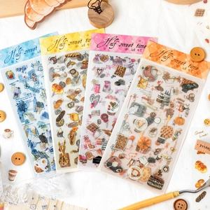 Half Sweet Time series 4-pack semi-transparent PET stickers for DIY scrapbooking