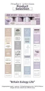Detailed view of English typography washi tape rolls with minimalist newsprint aesthetics