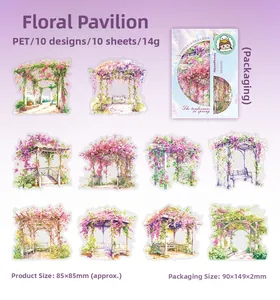 Detailed view of 10 waterproof PET floral pavilion stickers for DIY garden journals