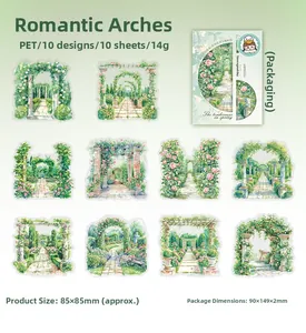 Detailed PET garden stickers set featuring 10 watercolor flower arch designs for journaling