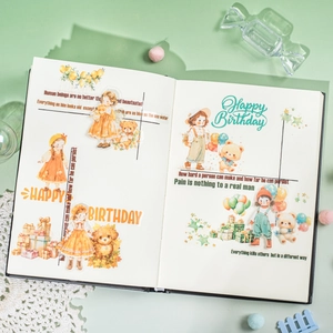 Adesivi PET vintage con bambine e orsetti per decorazione fai da te e journaling creativo