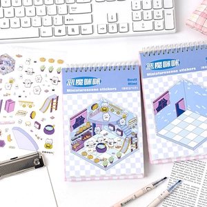 Libretto di adesivi miniature con gatto carino e mobili 3D per decorare scrapbooking