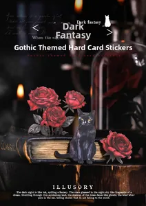 Gothic decorative stickers featuring red rose and black cat motifs for scrapbooking