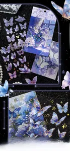 Detail van paarse vleugels bloemenstickers met laser goudfolie voor scrapbooking