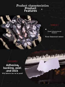 Macro detail of gothic 3D butterfly stickers with adhesive backing for scrapbooking